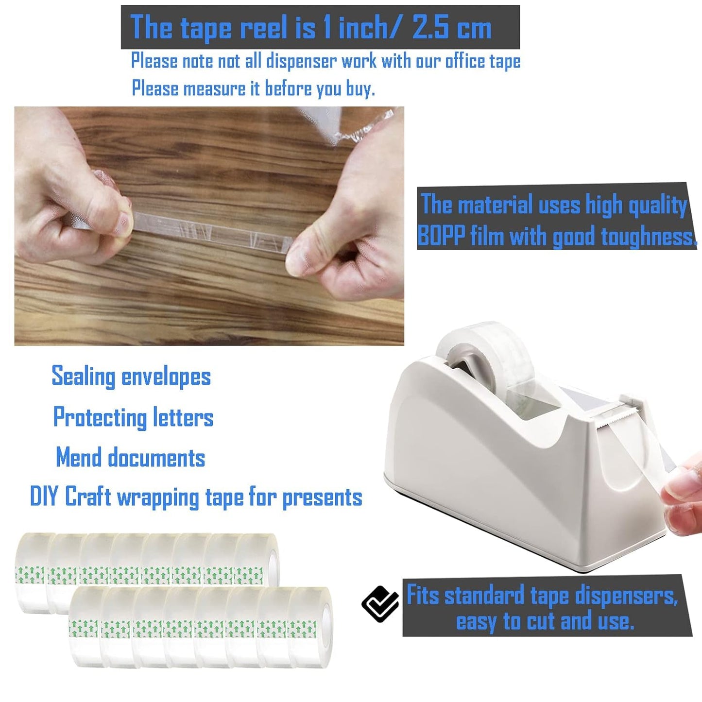 6 Pack Transparent Tape Clear Tape Refills Rolls Each Roll 3/4 x 1000 Inches, 1 inch Core, for Office, Home, School