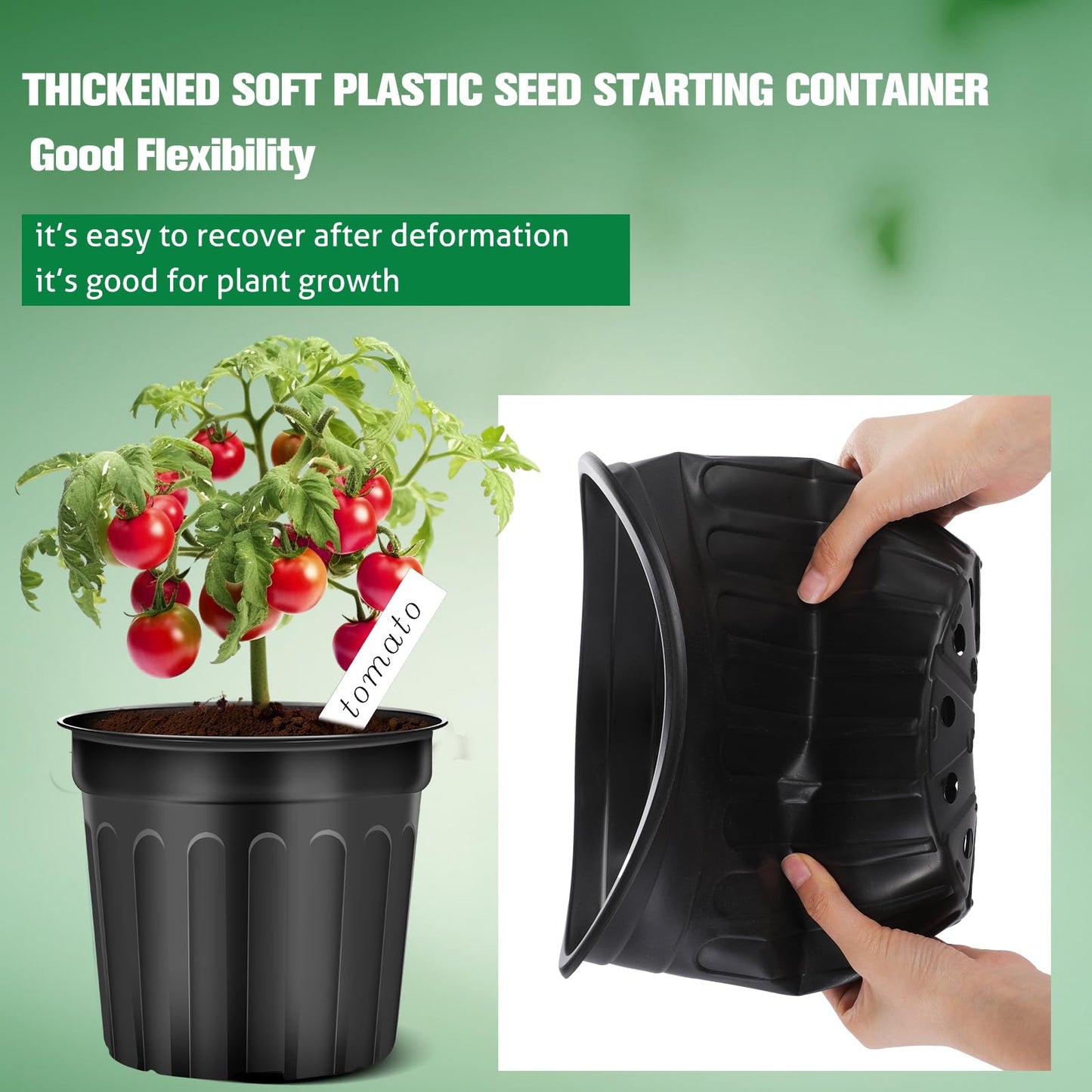 Ziliny 40 Pcs 2 Gallon Plant Nursery Pots Bulk Flexible Plastic Pots for Plants Thickened Soft Seed Starting Container with Drainage Hole Garden Pot Flower Container for Succulents Seedlings