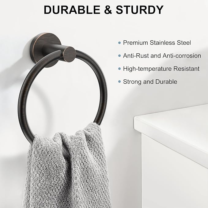 SetSail Towel Holder Stainless Steel Towel Ring for Bathroom Wall Screw-in Hand Towel Holder 3 Packs Towel Hanger for Bathrooms Oil Rubbed Bronze