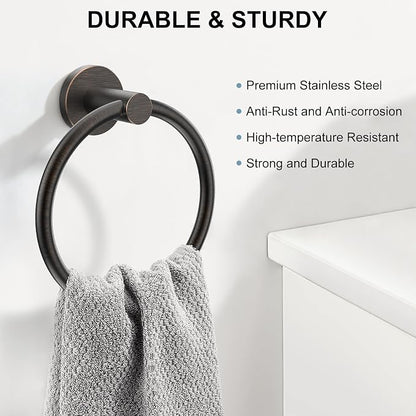 SetSail Towel Holder for Bathroom Wall 2 Packs Towel Ring Screw-in Stainless Steel Hand Towel Hanger for Bathrooms Oil Rubbed Bronze