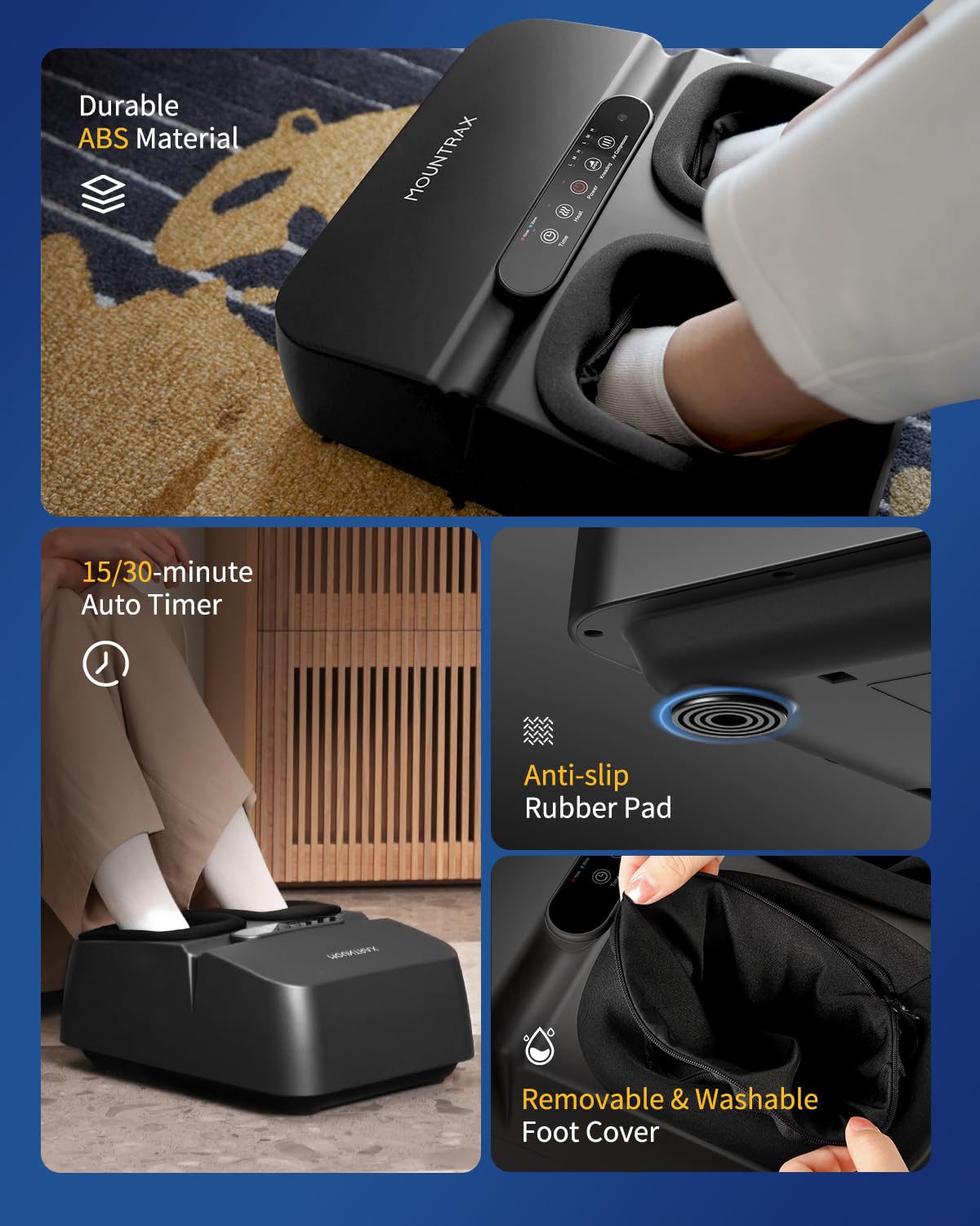 MOUNTRAX Foot Massager Machine with Heat, Foot Massager for Plantar Fasciitis, Neuropathy Pain, Shiatsu Foot Massager with Remote, Fits Feet Up to Men Size 12 (Black)