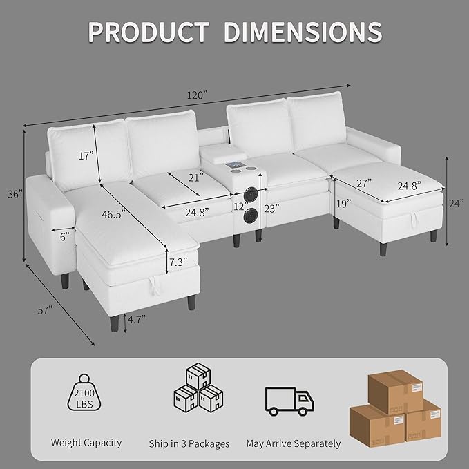 Sectional Couches for Living Room, 4 Seat Sectional Sofa