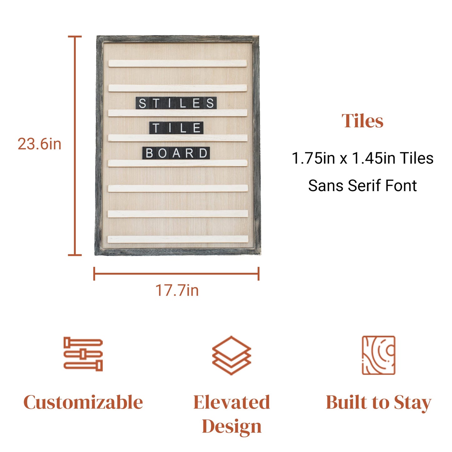 Stiles Wood Tile Letter Board Set and Tabletop Easel Bundle, 23.6" x 17.7" Wooden Message Board with 122 Letters and Numbers, 10.5" x 18.5" Wooden Easel for Announcement Boards, Rustic