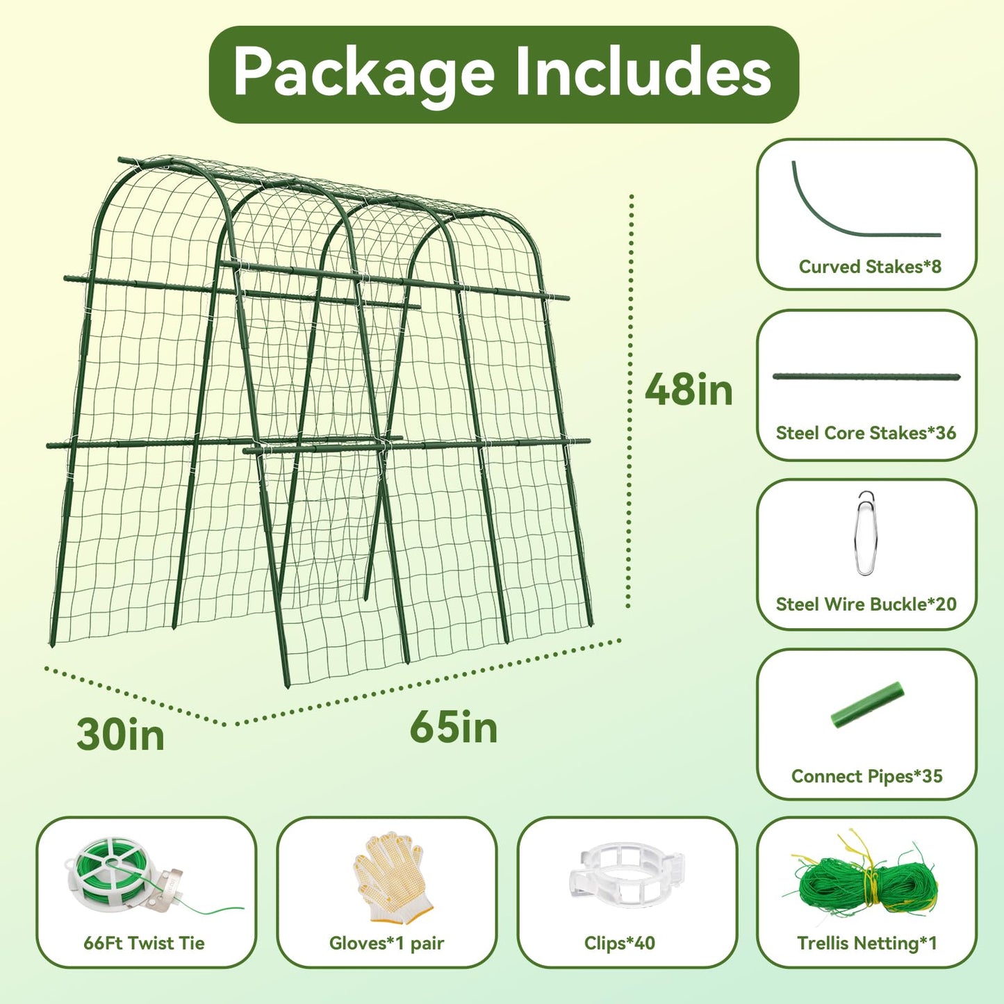 65"×48" Cucumber Trellis for Raised Bed, U-Shape Garden Trellis for Climbing Plants Outdoor, Metal Arch Vegetables Trellis, Detachable Cucumber Plant Support for Tomato,Squash
