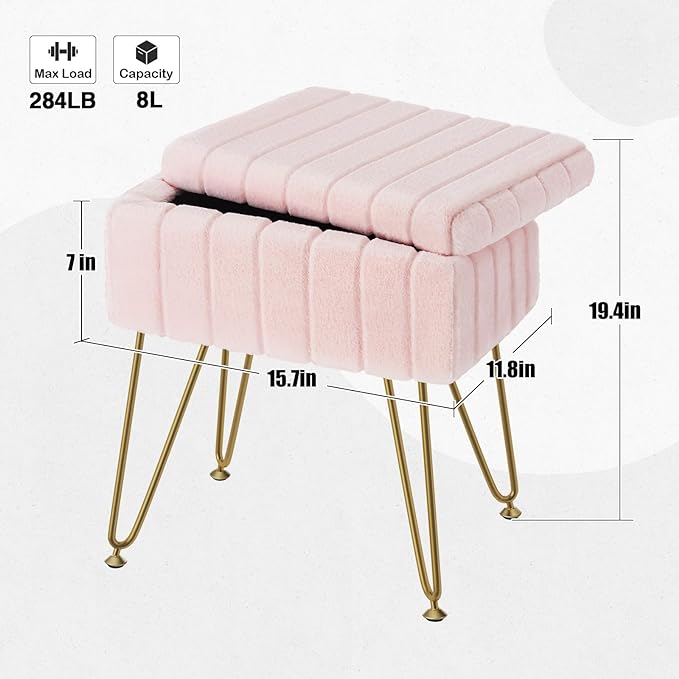 Greenstell Vanity Stool Chair Faux Fur