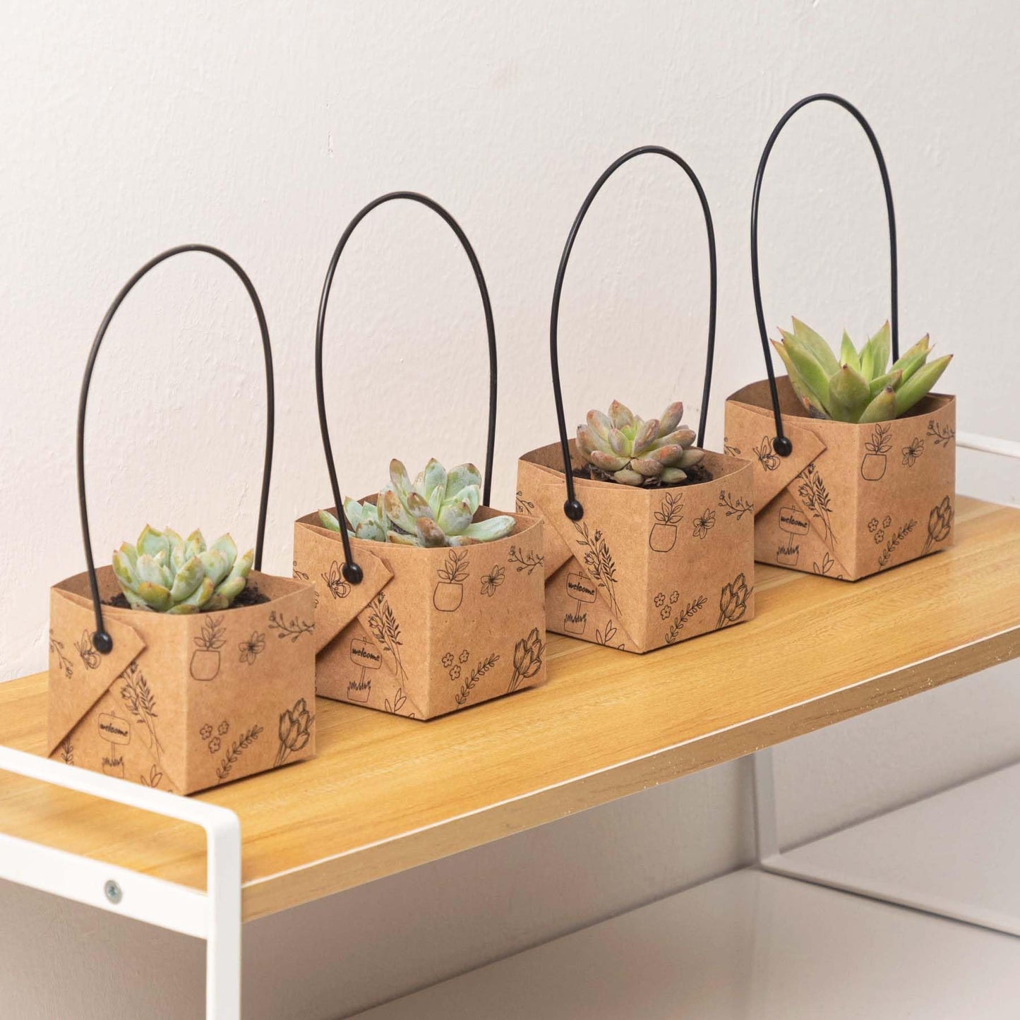 40Pcs Succulent Wrap Bags (fits 2 inch pots), Mini Kraft Succulent Favour Box Basket with Handle for Wedding, Baby Shower, Succulent Party Favours for Guests