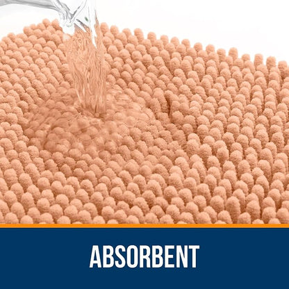 OLANLY Large Bathroom Rugs 70x46, Extra Soft Absorbent Chenille Bath Rugs, Rubber Backing Quick Dry, Machine Washable Bath Mats for Bathroom Floor, Tub and Shower, Home Decor Accessories, Peach