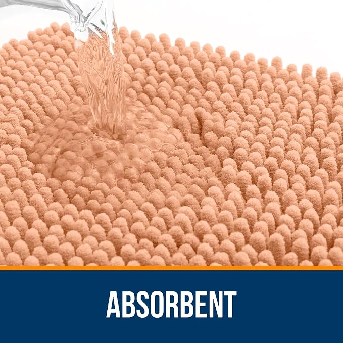 OLANLY Bathroom Rugs 35x24, Extra Soft Absorbent Chenille Bath Rugs, Rubber Backing Quick Dry, Machine Washable Bath Mats for Bathroom Floor, Tub and Shower, Home Decor Accessories, Peach