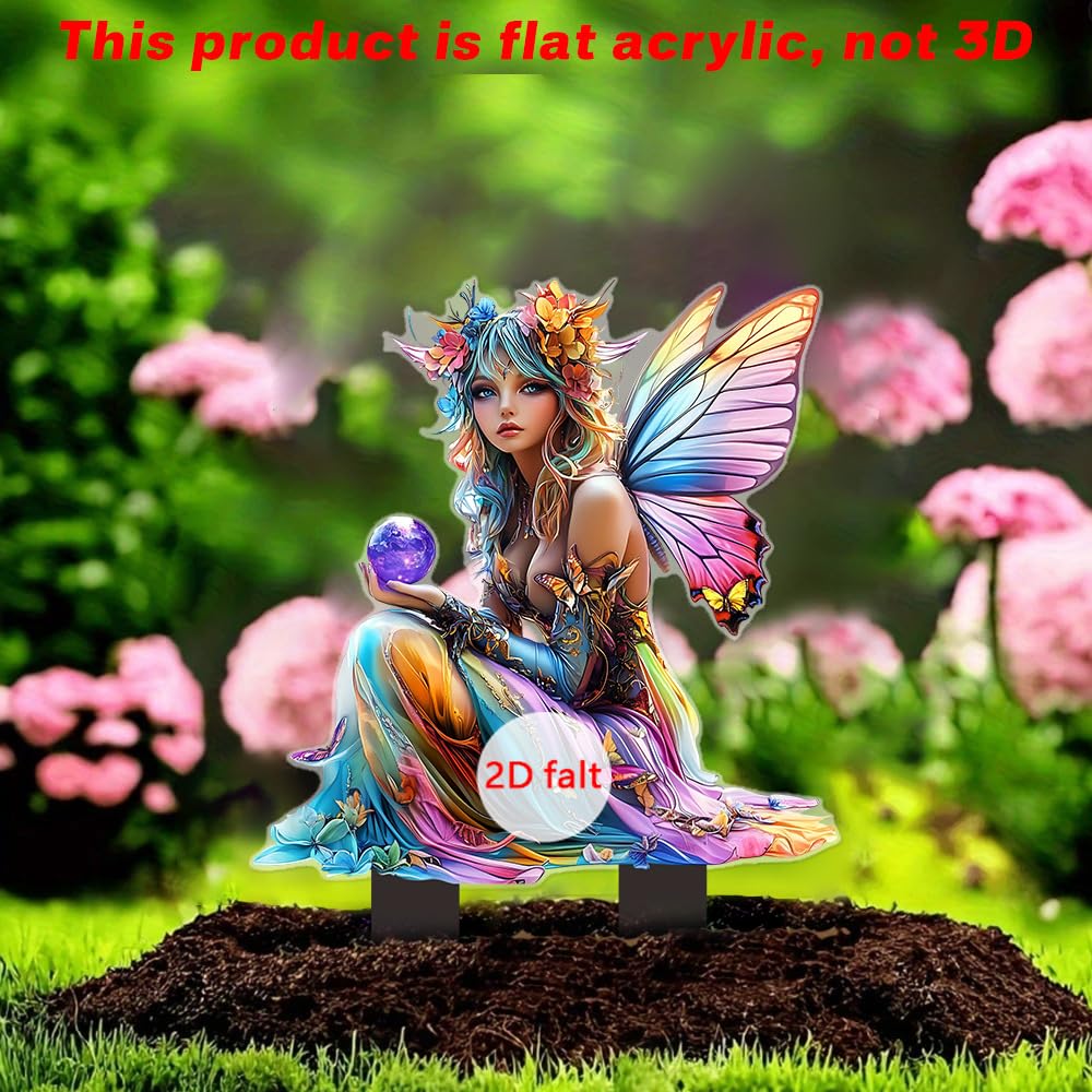 YUEYINGMG Garden Decor, Acrylic 2D Stake, Pot Plants Garden Yard Lawn Outdoor Fairy Statue Ornaments, Fairy Garden Accessories Decoration (Style A)