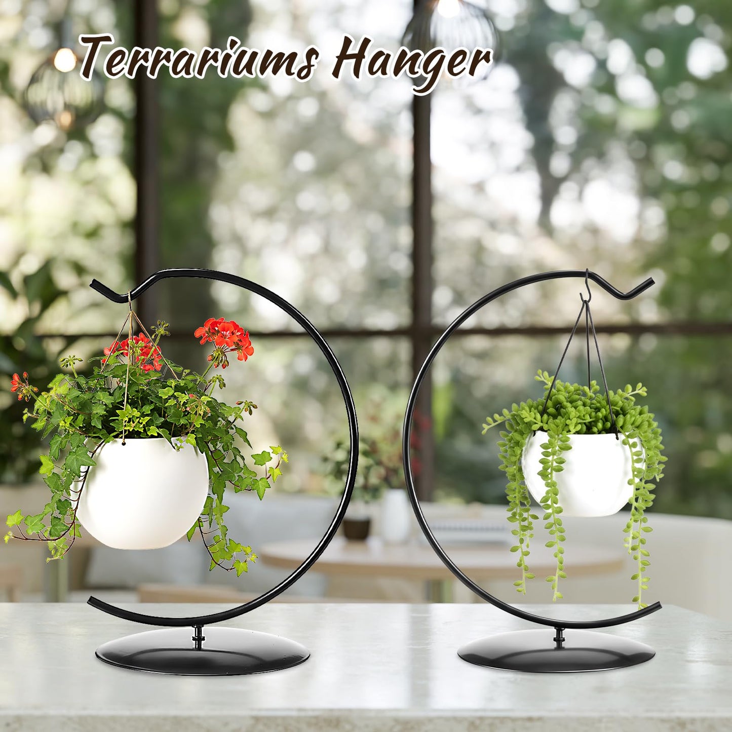 AceOrbit 24 Pcs Ornament Display Stand 6 Inch Iron Hanging Stand Christmas Ornament Hanger Holder Decoration Display Holder Hook for Glass Globe Air Plant Terrarium Table Decor (Black)
