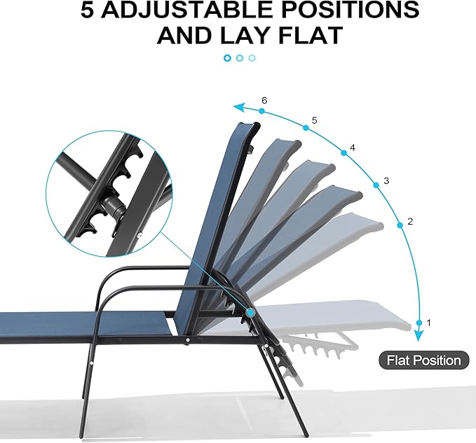 Crestlive Products Outdoor Chaise Lounge Chair, 5-Position Pool Lounge Chairs