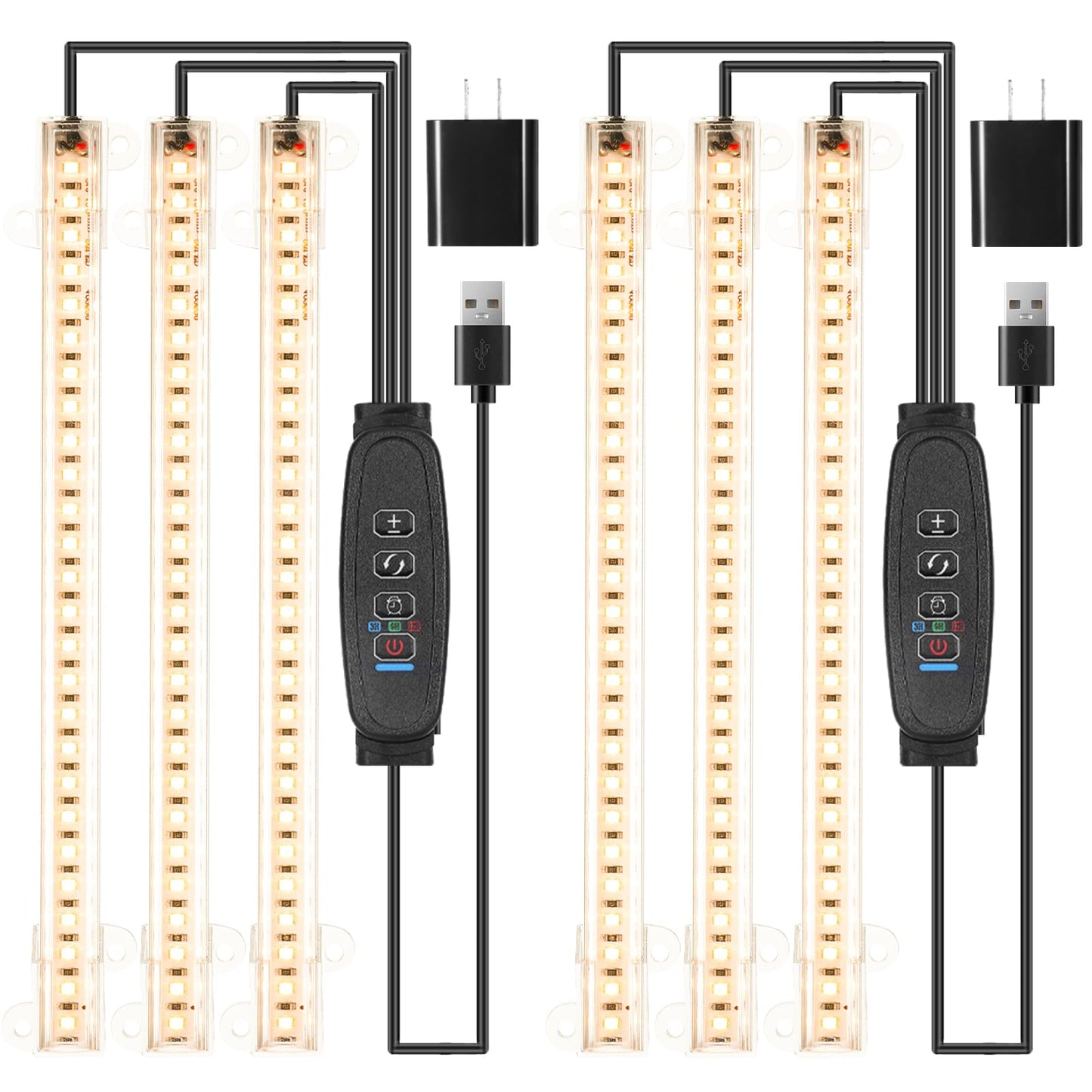 LED Grow Light Strips, Grow Lights for Indoor Plants Full Spectrum 3000K, Plant Light Bar with 3/9/12H Timer, 10 Dimmable Levels for Seedling Succulent,Best Match for Plant Shelf(3 Head×2 Pack)