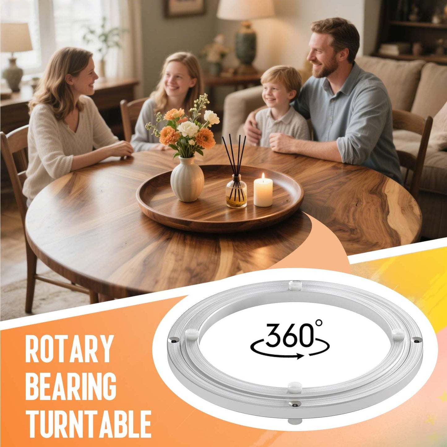 Heavy Duty Lazy Susan Turntable Bearing 8 Inch, 500lbs Capacity Rotating Swivel Plate for Round Table, Heavy Duty Swivel Base for Dining Room Kitchen