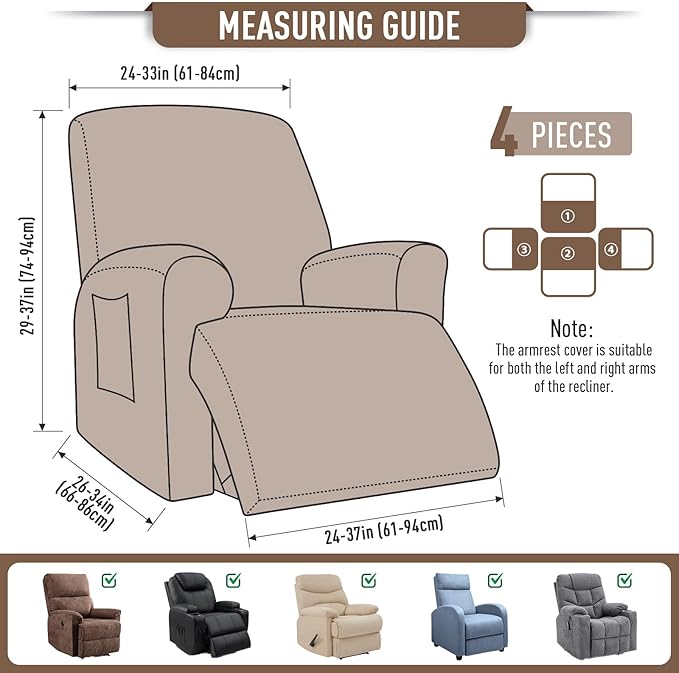 TAOCOCO Recliner Cover 4-Pieces, Recliner Stretch Sofa Slipcover, Recliner
