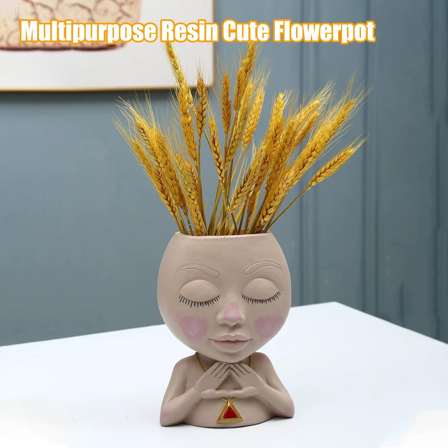CHEOTIME Face Planter Pot, Cute Head Planter for Indoor Outdoor, Multipurpose Resin Girl Heads Succulent Planter Flowerpot with Drainage Hole for Indoor Outdoor Plants