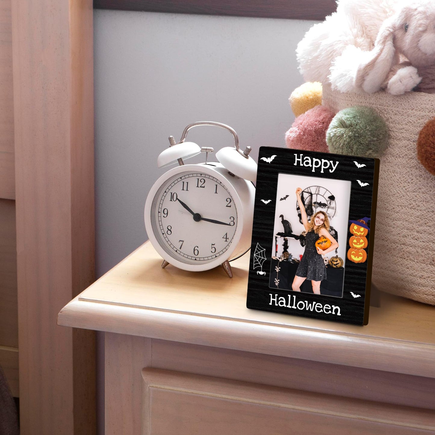 DUXMNAMG Happy Halloween 4x6 Picture Frame, Spooky Gothic Pumpkin Bat Photo Frame, Autumn Fall Halloween Gifts for Kids Women Men, Black Gothic Spooky Photo Frames for Desk Shelf Decor