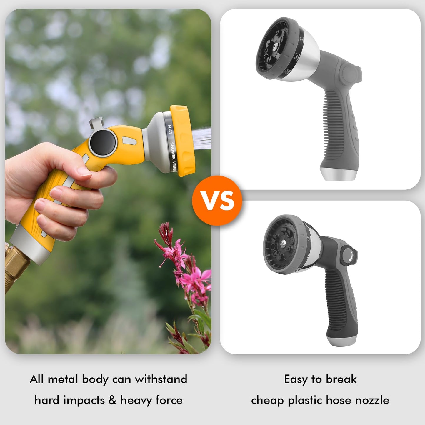 RESTMO Hose Nozzle Heavy Duty, Metal Water Hose Sprayer for Garden, 9 Spray Patterns | High Pressure | Thumb Flow Control | On/Off Valve, Ideal for Lawn & Plant Watering, Car & Pet Washing, Yellow