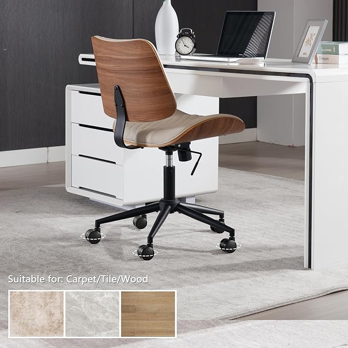 Home Office Chair No Arms with Wheels, Adjustable Height Small Desk Chair