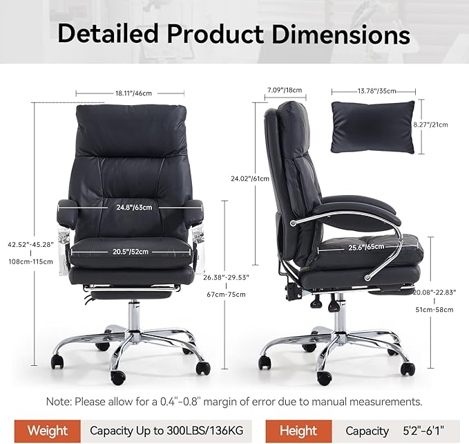 LEAGOO Office Chair with Foot Rest, Swivel Computer Desk Chair PU Leather