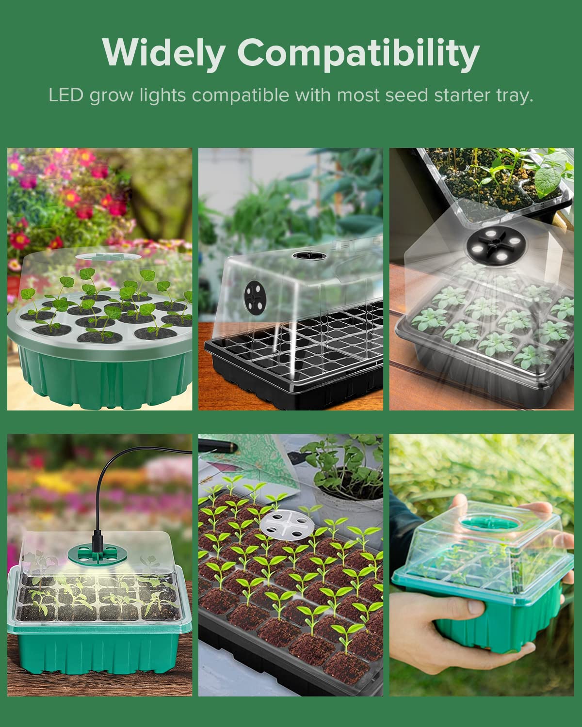 5 Pack Grow Light for Seed Starter,Greenhouse Germination Led Plant Light,Suitable for Seed Starter Kit with Humidity Dome,Full Spectrum Grow Lights for Indoor Plants,Perfect for Seedling Growth Green