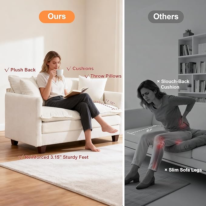 Loveseat Sofa Cloud Sofa Couch 50'', Modern Loveseats 2 Seat Couch 27" Deep Seat
