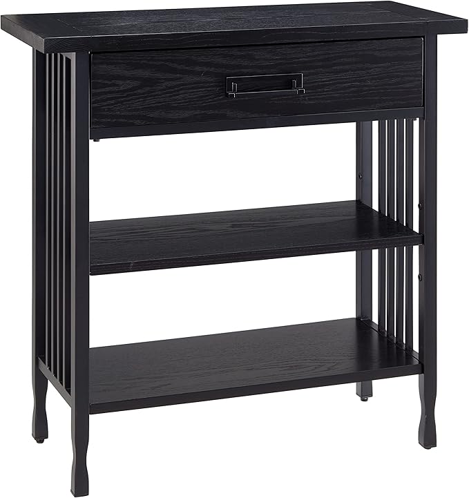 Leick Home Ironcraft Bookshelf, Solid Wood, 1 Drawer, 2 Shelves, Slatted Sides