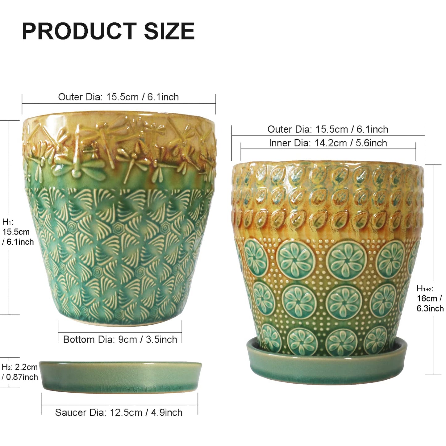 YQSLYSF 6 Inch Ceramic Planter with Drainage Hole and Saucer for Plants, Indoor-Outdoor Large Round Succulent Orchid Flower Pot, Set of 2
