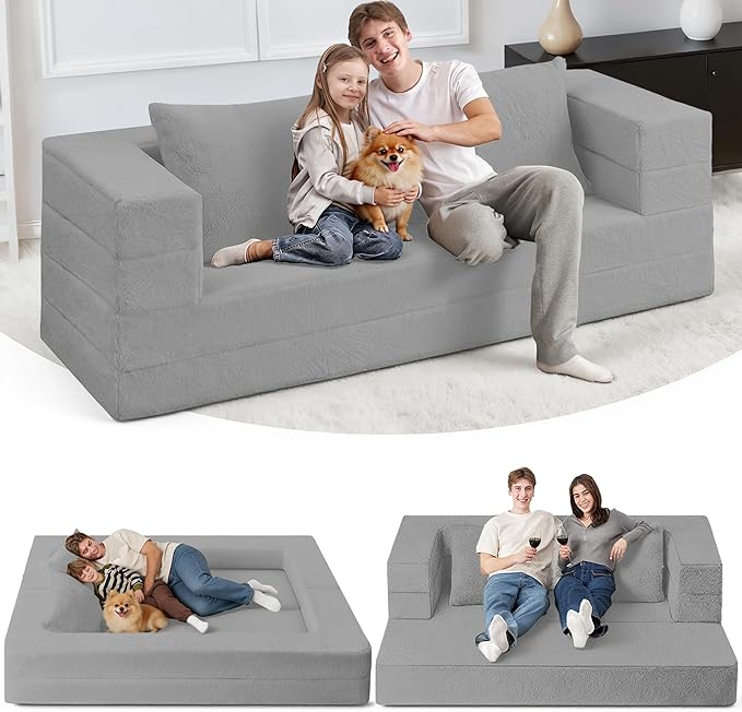 Futon Sofa Bed with Pillow, 3-in-1 Sleeper Sofa Bed with Removable Cover