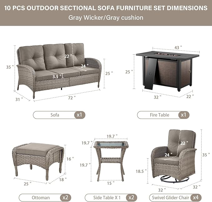 Belord Expansive 10 Pieces Outdoor Patio Furniture Set