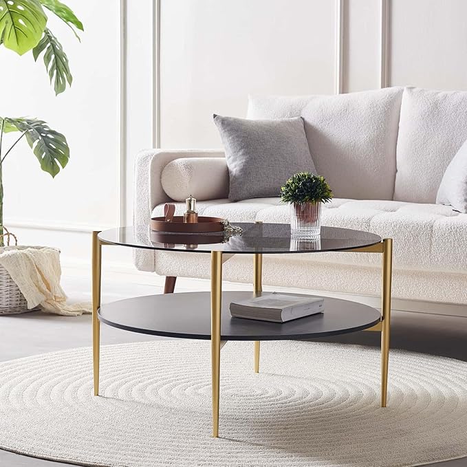LumFurn Round Coffee Table for Living Room, Mid-Century Modern Design, D30 x H17