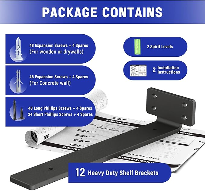 Goovilla Shelf Bracket, Heavy Duty Floating Shelf Brackets 12 inch Long