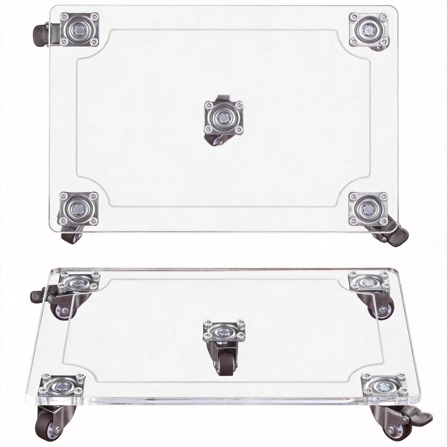 EMCOMS 1PC Transparent Clear Color Plant Caddy 10x14 inch Acrylic Heavy Duty Square Plant Stand with 2 Roller Lockable Caster Wheels,Indoor Outdoor Holds Up 150 Lbs Patio/Flower Pot/Dolly