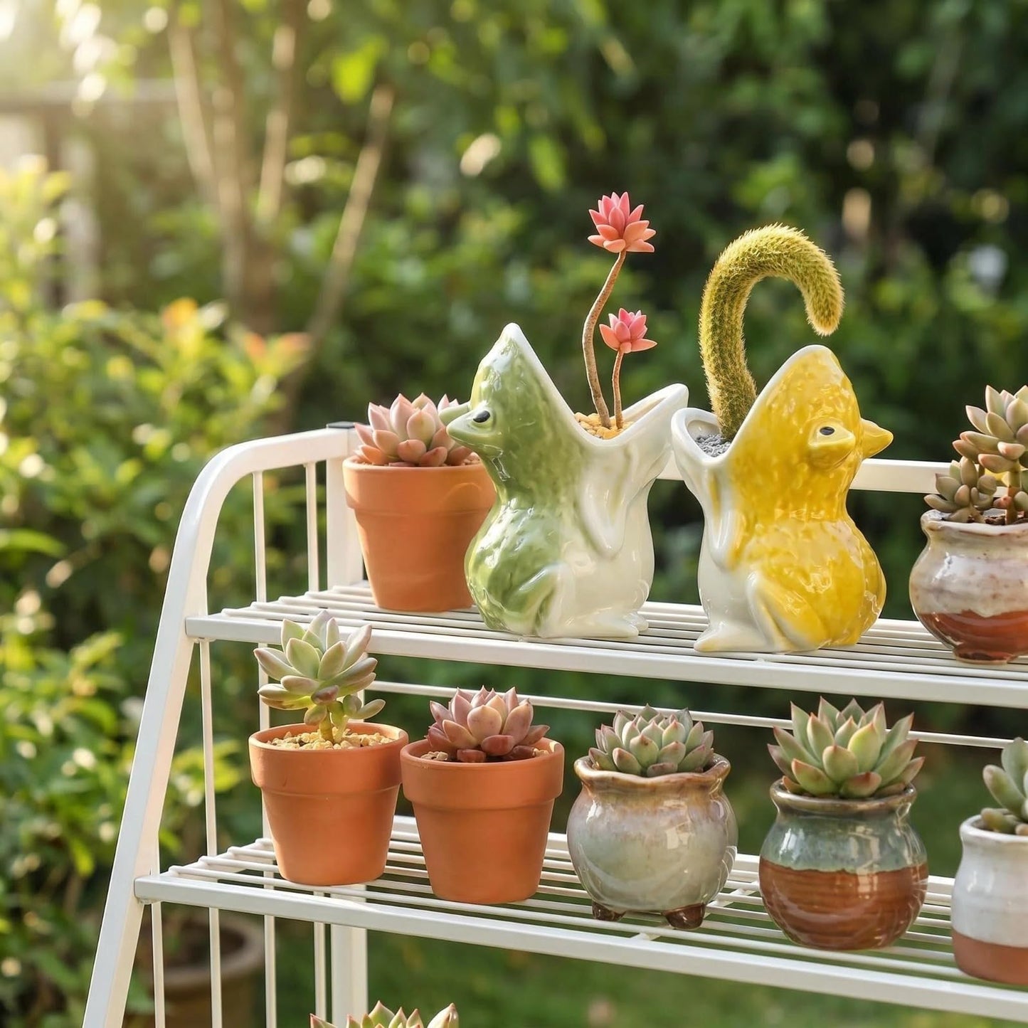 SUSOYAOCHEN Cute Animal Ceramic Succulent Plant Pots, Aloe Cactus Indoor Outdoor Small Bonsai Planter Flowerpot Use for Home Garden Decoration,Plants Not Included (Yellow)