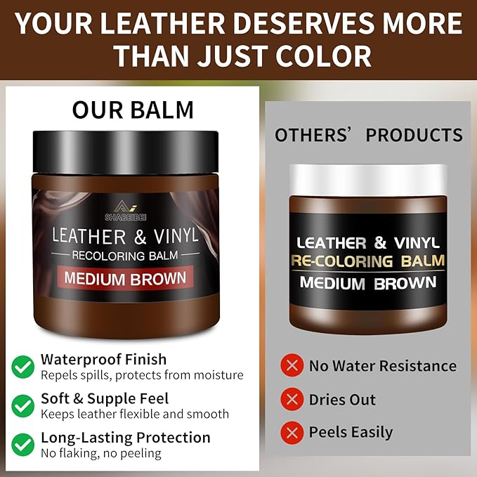 Leather Recoloring Balm with 100ml Mink Oil, Medium Brown Leather Repair Kit