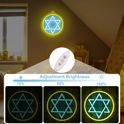 Attivolife Jewish Star Neon Sign, Star of David Hanukkah Decoration for Wall, Chanukah LED Lamp USB Power, Family Guardian Birthday Gifts for Women, Housewarming Gifts