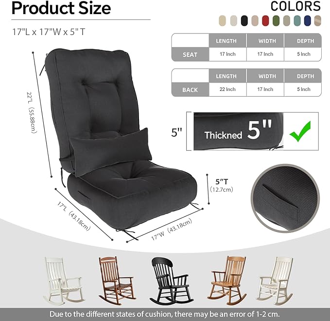 Rocking Chair Cushions with Pillow, Waterproof and Fade-Resistant Thicken
