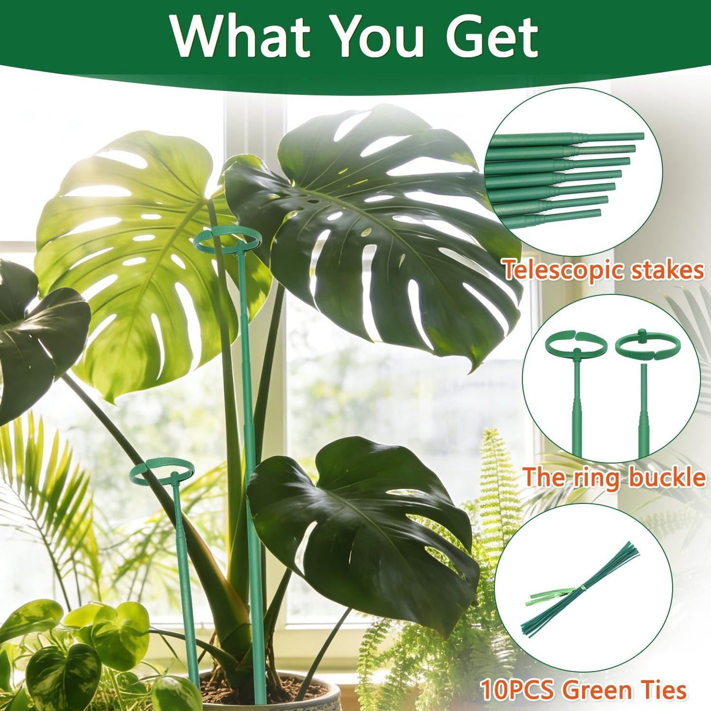 Telescoping Monstera Plant Support Stakes, 12.5IN to 48.4IN Adjustable Length, Extendable Plant Stakes for Indoor Plants, Premium Stainless Steel Material Plants Sticks for Orchids, Tomatoes- 7Pack