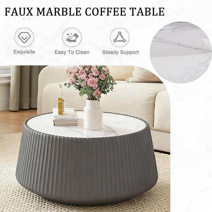 26.77" Marble Coffee Table, Modern Cup Shaped Coffee Table