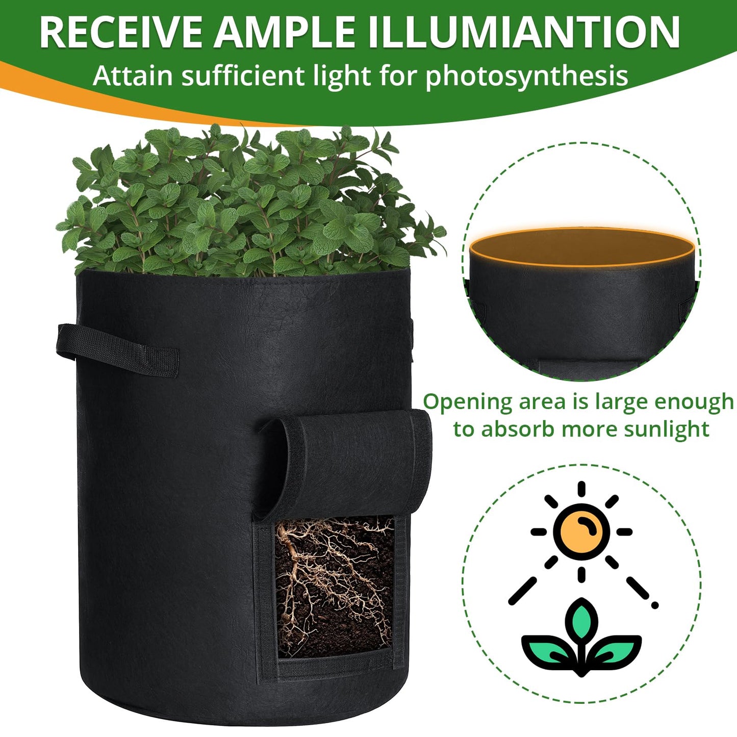 GOTGELIF 6 Pack 10 Gallon Potato Grow Bags with Flap, Thickened Nonwoven Fabric Grow Bags for Growing Potatoes, Carrots, Onion, etc Vegetables, Plants & Fruits - Black