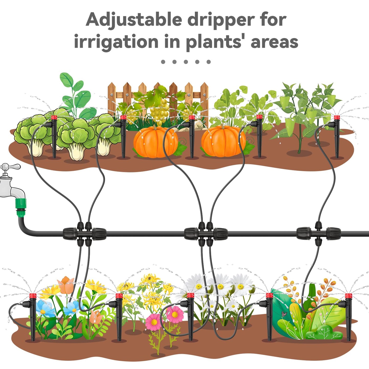 La Farah 50pcs Drip Irrigation Emitters with Stake, Adjustable 360 Degree Water Flow Lock Barbed Dripper for 1/4" Drip Irrigation Tubing，Garden Irrigation Sprayer for (4-7mm) Watering System