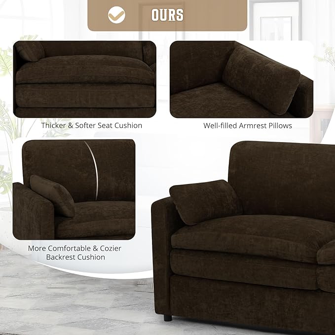 Comfy Chenille Sofa Set with Well-Filled Pillows, Modern 3 Seater and Loveseat