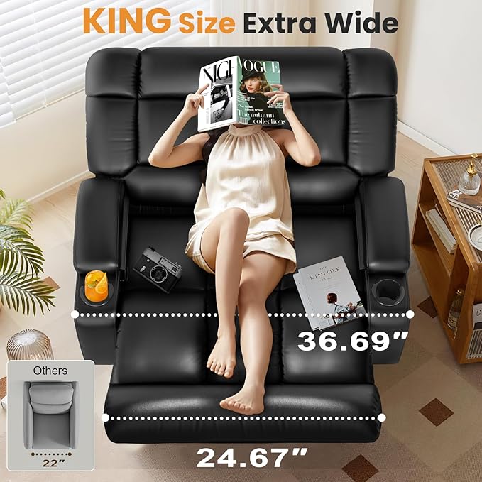 Oversized Recliner Chair with Massage & Heat, Extra Wide Seat Reclining Chair