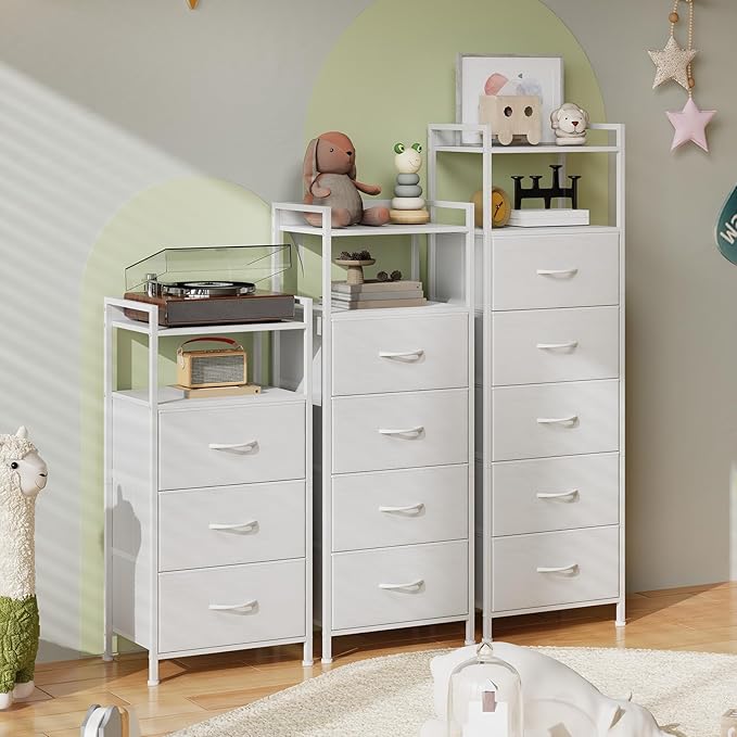Somdot Tall Dresser for Bedroom, 5 Drawers Nightstand Vertical Storage Tower