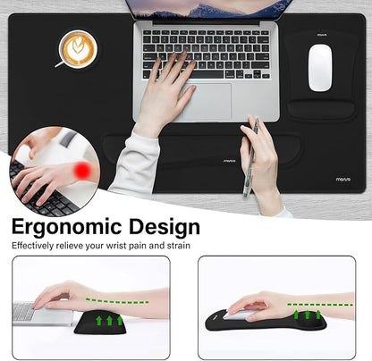 MOSISO Keyboard Mouse Pad Set, Large Gaming Mousepad&Keyboard Wrist Rest&Mouse Wrist Rest&Coaster, Ergonomic Non-Slip Mousepad&Easy Typing Cushion with Memory Foam for Home Office, Black