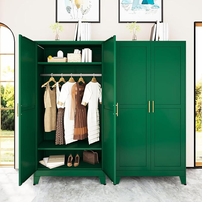 71 "Metal Armoire Wardrobe Closet, Steel Clothing Storage Cabinet