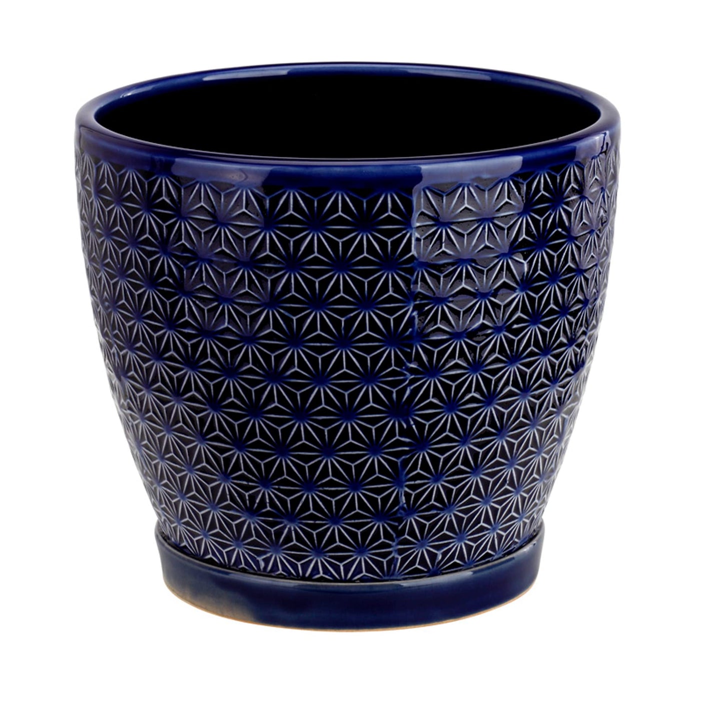 Napco Imports 6.5" Blue and Tan Geometric Prism Patterned Planter with Base