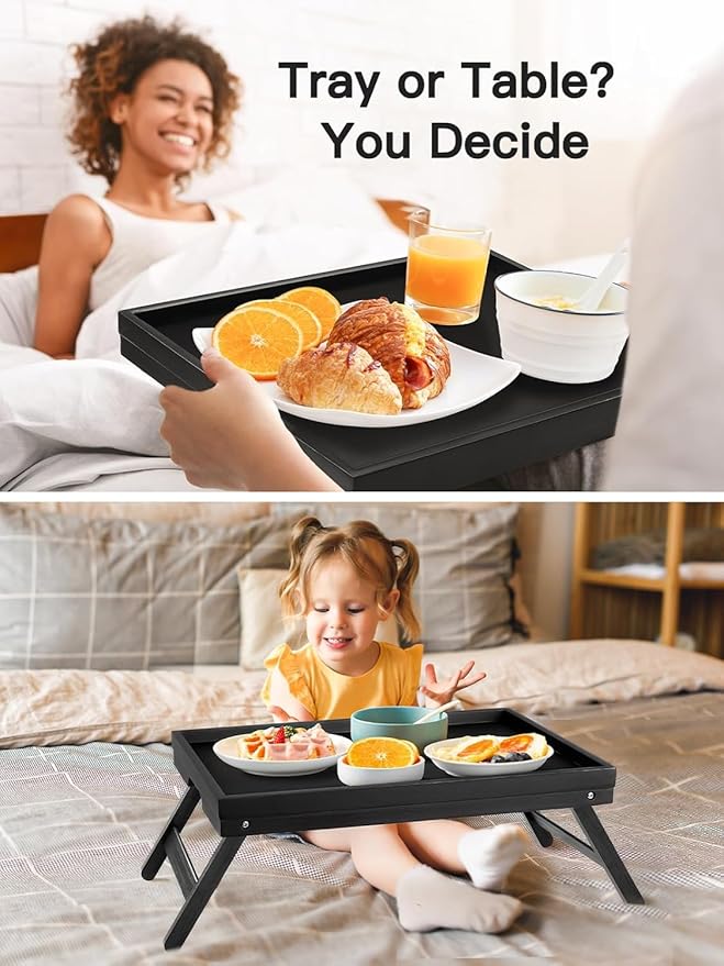 Bamboo Bed Tray Table with Foldable Legs, Breakfast Tray