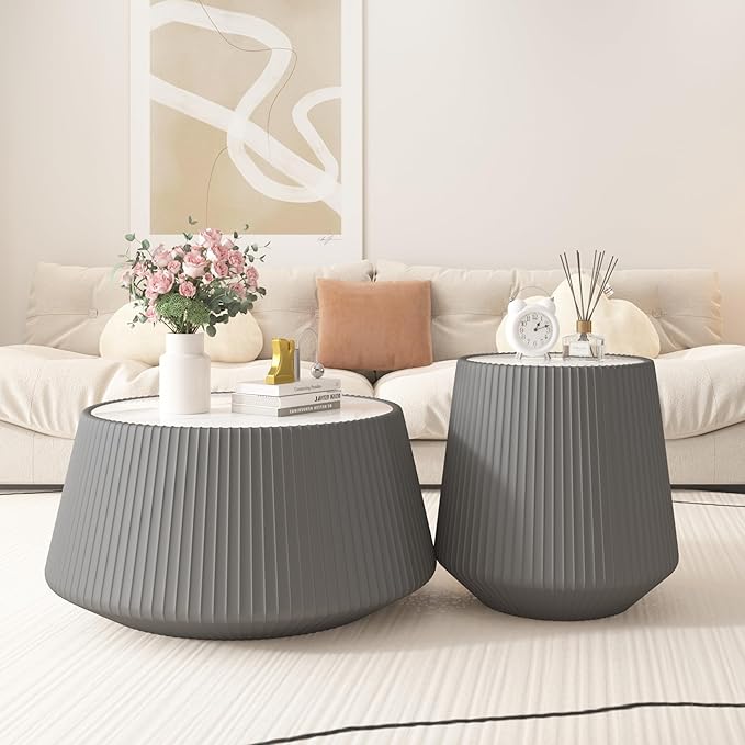 26.77" Marble Coffee Table, Modern Cup Shaped Coffee Table