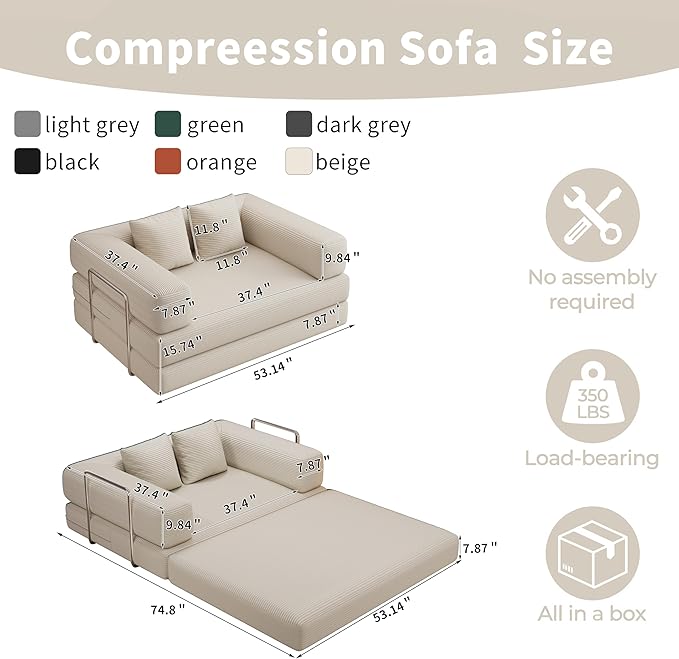 BSHOMGI 4 in 1 Futon Sofa Bed Queen Size