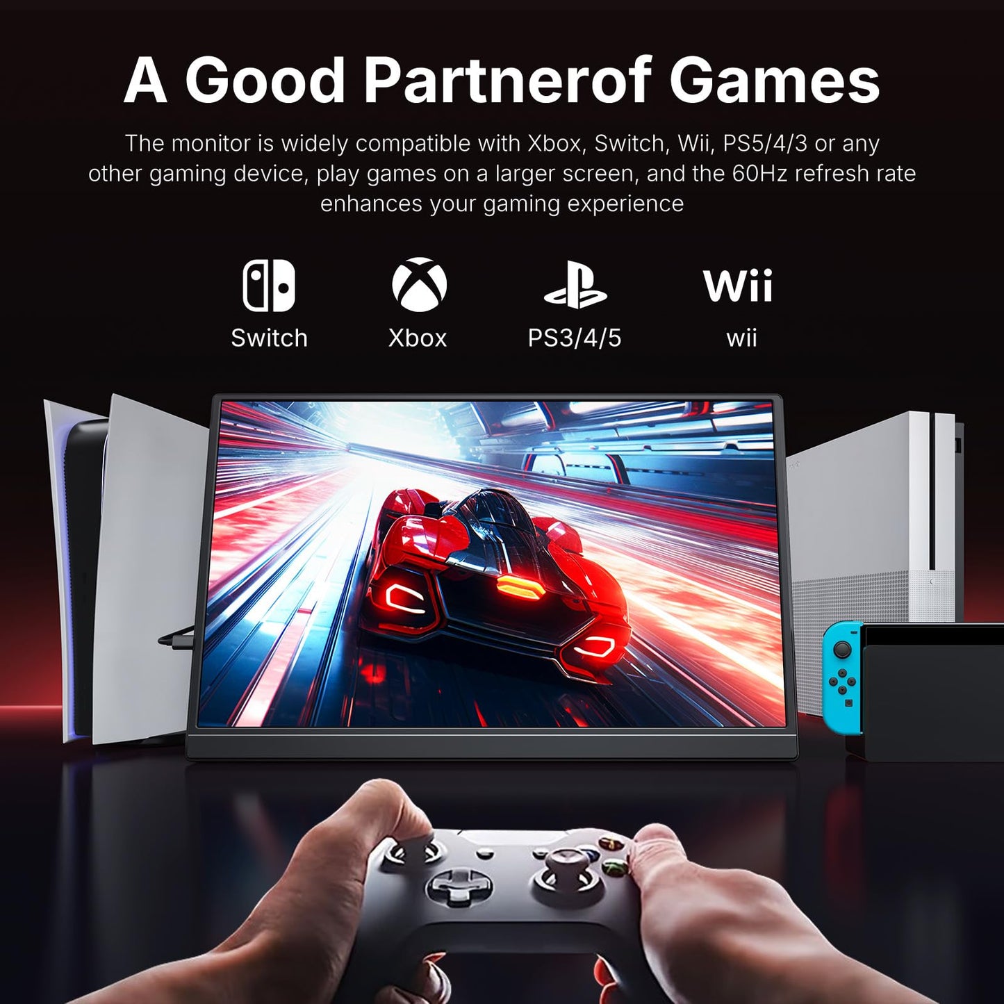 WGK 15.6 inch Portable Monitor 1080P FHD Travel Display HDMI/USB-C Compatible with Laptops, Desktops, Phones, PS, Mac, Xbox, Switch, and Other Gaming Devices Includes Stand and Speakers VESA